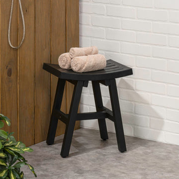 Tamlyn 15.75" Traditional Classic Slatted Solid Acacia Wood Indoor/Outdoor Shower Stool
